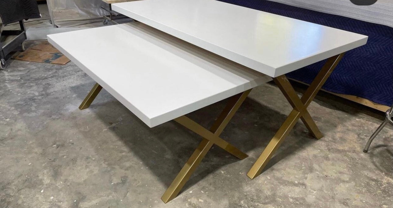 White and Gold Rectangular Nesting Tables Set of Two