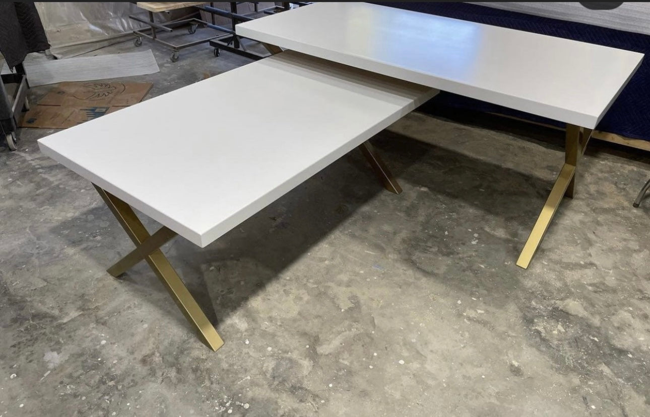White and Gold Rectangular Nesting Tables Set of Two