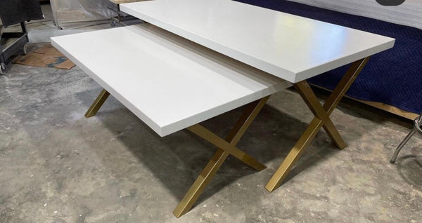 White and Gold Rectangular Nesting Tables Set of Two