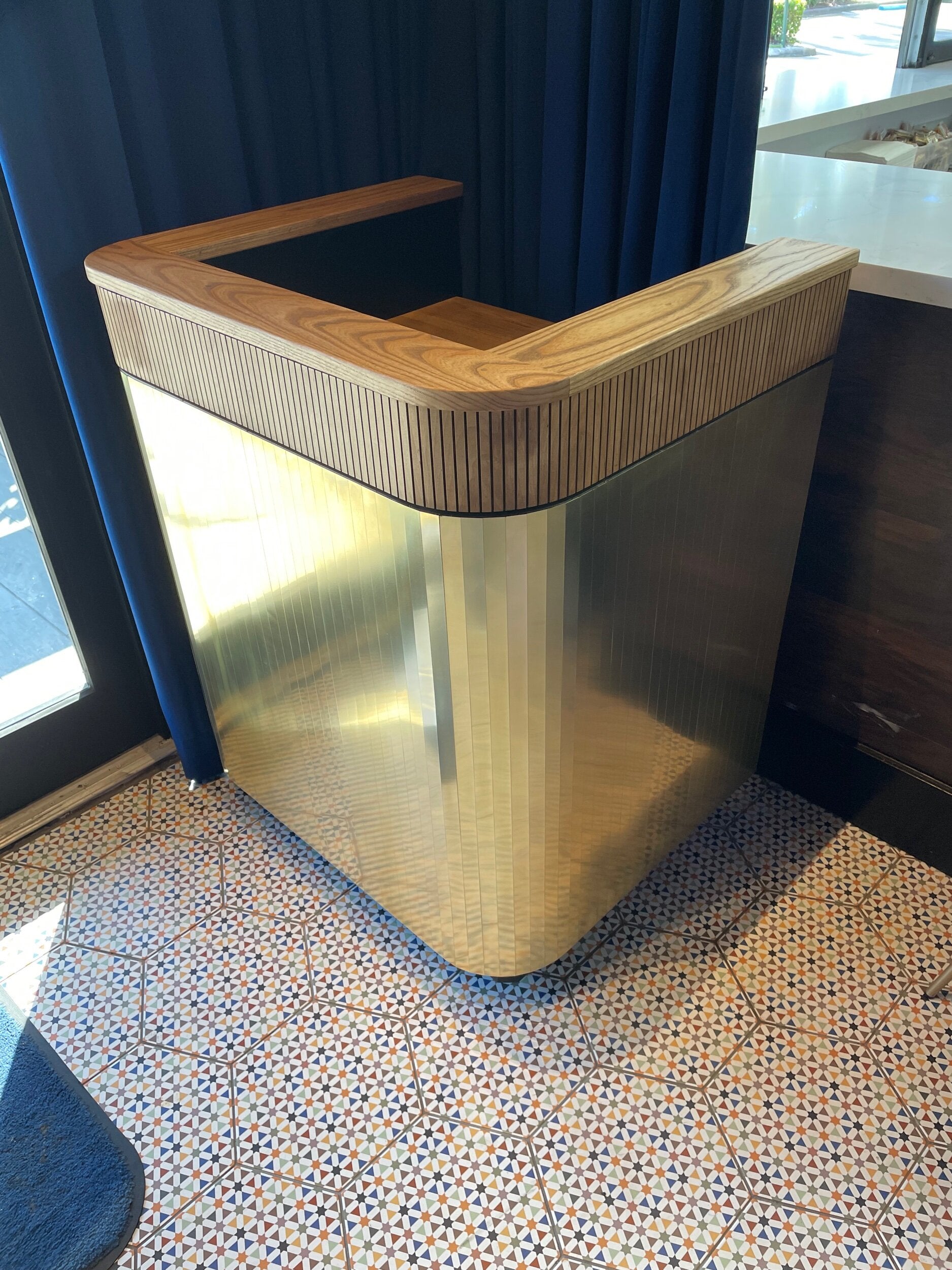 Brass and Walnut Reception Desk Podium Stand