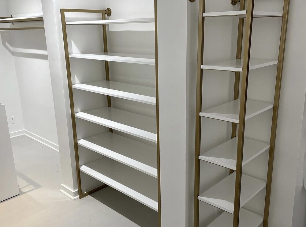 Gold Wall Mounted Shoe Rack Retail Display