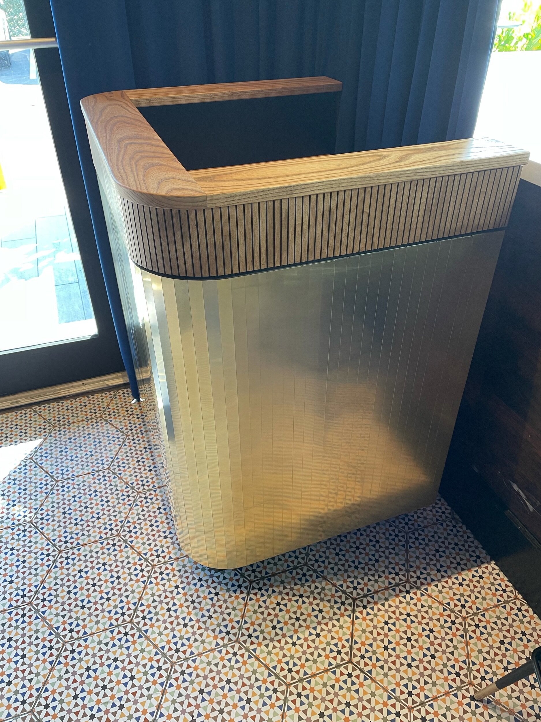 Brass and Walnut Reception Desk Podium Stand