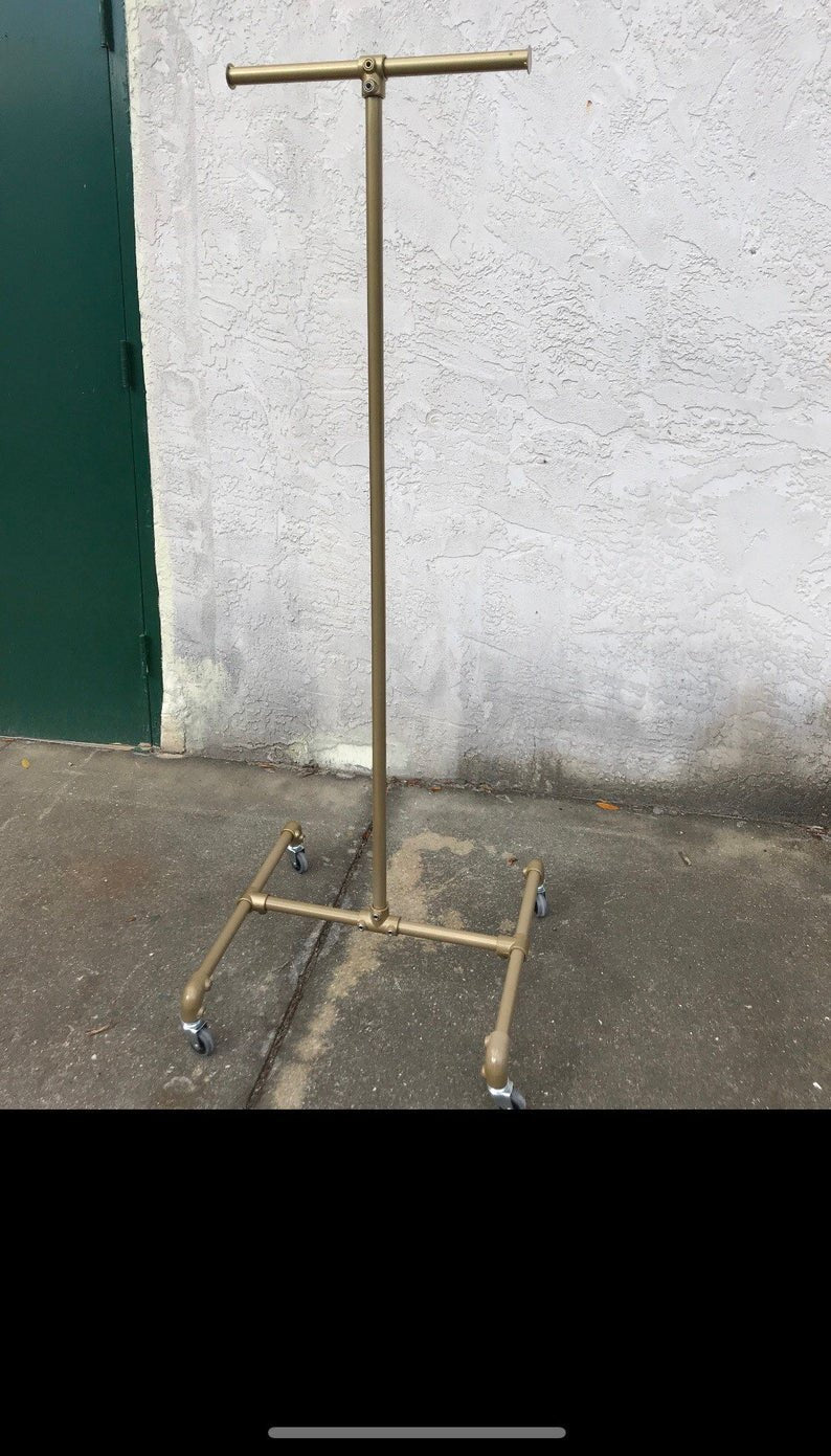 Gold Rolling Clothing Rack Retail T-Stand