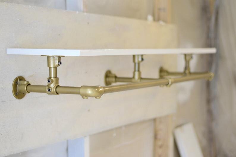 Gold Wall Mounted Clothing Rack With Shelf